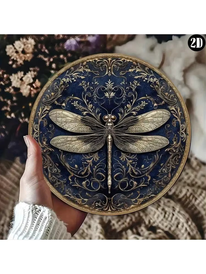 Potdemiel Runde Vintage-Wanddekoration aus Metall mit Libelle und Blumen, Durchmesser: 20 cm - Bild 4