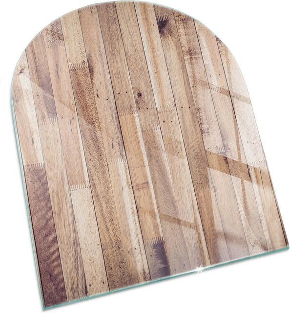 Tulup Funkenschutzplatte aus Glas als Halbkreis für Kamin und Öfen, Farbe Braun, B: 80 cm, H: 70 cm - Bild 1