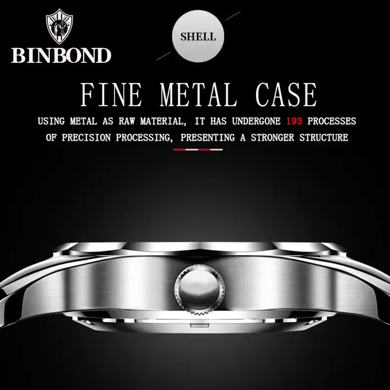 BINBOND Armbanduhr, Edelstahl, Quarz, Diamant, Schwarz, Gold, Unisex - Bild 5