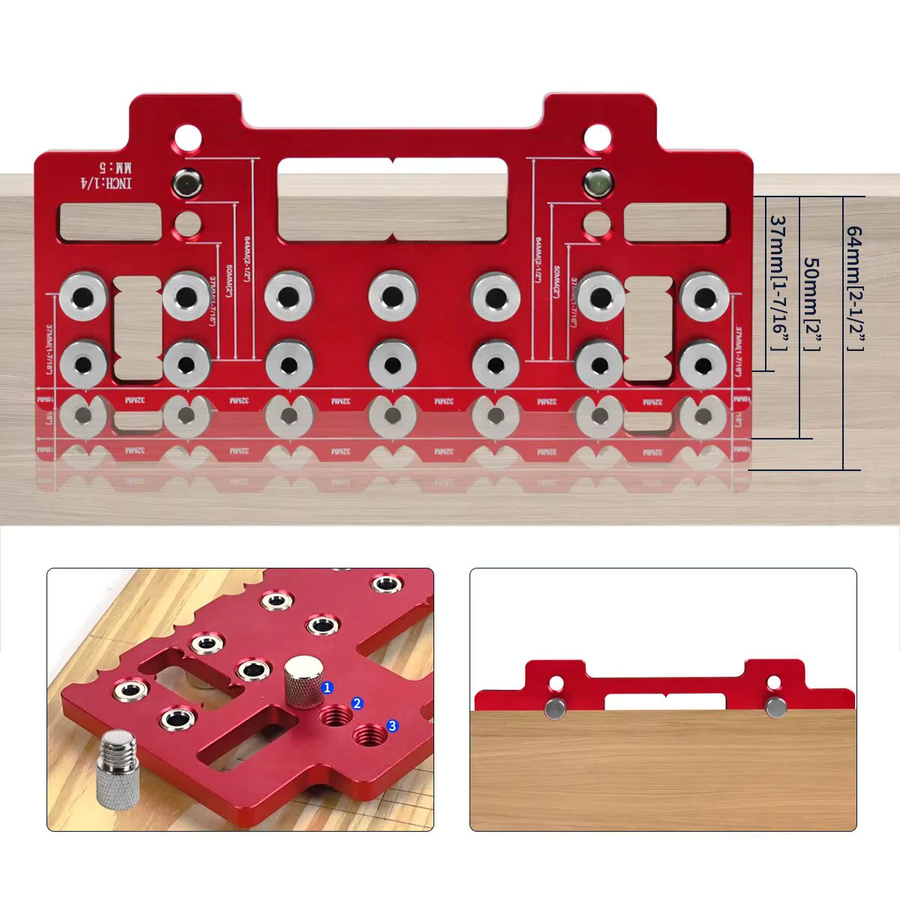 GDART Griffloch-Bohrschablonen-Set aus Aluminium in Rot für Regalstifte und Taschenlöcher - Bild 4