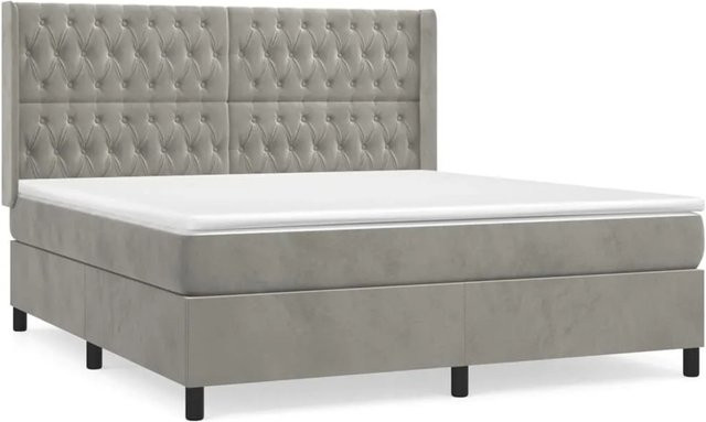 vidaXL Boxspringbett mit Matratze in Hellgrau aus Samt, Hybrid-Design mit Taschenfederkern, B/T/H: 180 x 200 x 128 cm - Bild 1