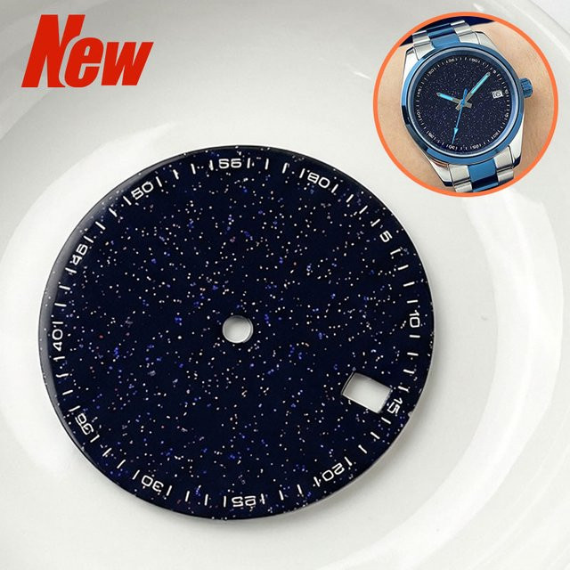 CAOWTAN Uhrenzifferblatt, Emaille-Textur, Blaues Sternenhimmel, 28,5 mm, Edelstahl, Unisex - Bild 1