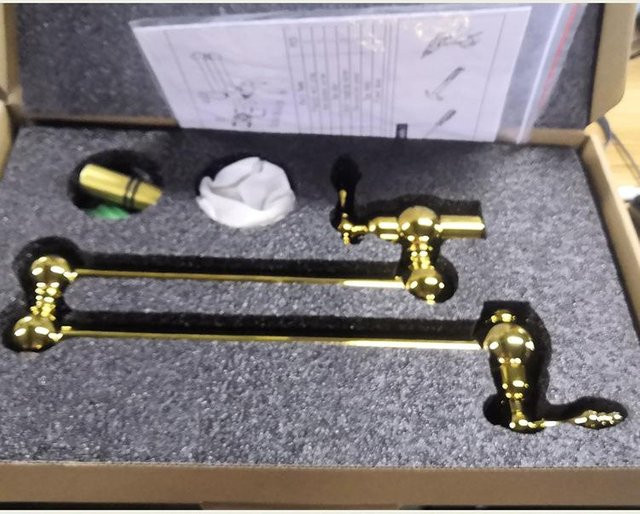 Tuqiu Küchenarmatur Topffüller Wandmontage aus Messing in Gold, faltbarer Auslauf - Bild 1