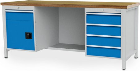 Bedrunka + Hirth Kastenwerkbank aus Stahlblech in Grau, B/H/T: 200 x 85,9 x 75 cm - Bild 1