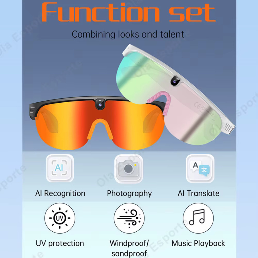 Ola Esporte KI-Smart-Fahrradbrille für Herren mit 4K HD Kamera, Videoaufnahme, Übersetzungsfunktion sowie Anruf- und Musikfunktion - Bild 2