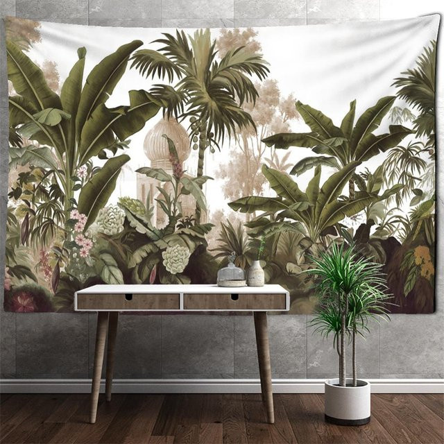 Wandteppich Super Six mit tropischen Pflanzen und Architektur in Beige, B/H: 95 x 70 cm - Bild 1
