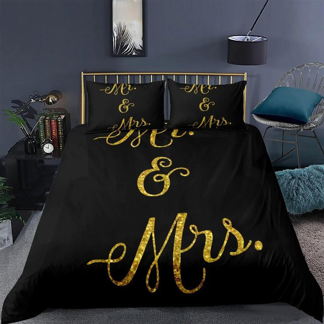 Flylo Bettwäsche-Set Mr und Mrs aus weicher Mikrofaser, 3-teilig, Schwarz-Weiß, B/H: 140 x 210 cm - Bild 1