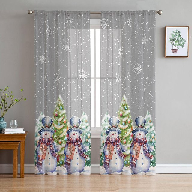 Yiran Furniture Weihnachts-Schneeflocken Vorhang aus Tüll in Rosa, transparent mit Ösen, Breite: 135 cm, Höhe: 115 cm - Bild 1