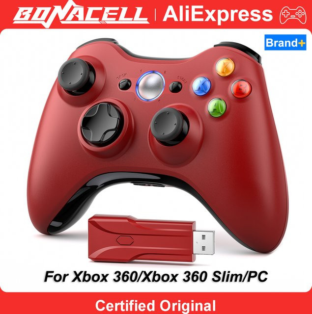 Bonacell 2,4G Wireless Gamepad mit 6-Achsen-Gyro und Dual Vibration für Xbox 360/Slim und Windows 7/8/10 Gaming Joystick in Weiß und Rot - Bild 1
