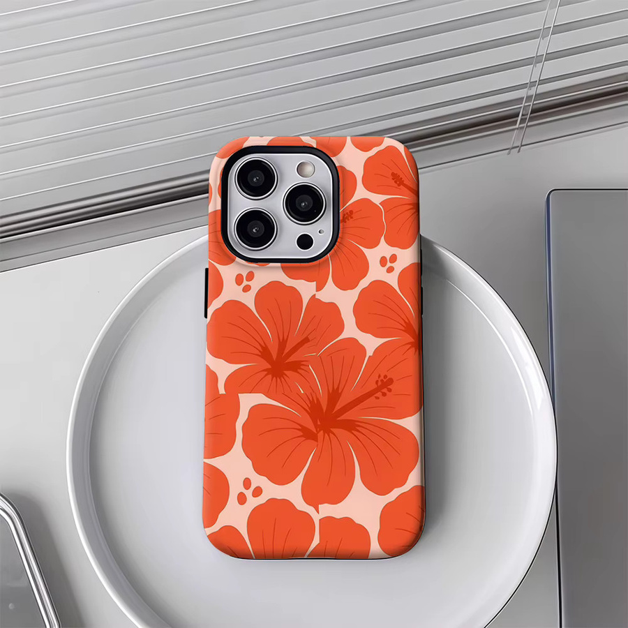 Robuste Magnetische iPhone Handyhülle mit Tropischem Hibiskus Design von Potdemiel in Orange - Bild 4