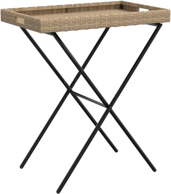 vidaXL Tabletttisch klappbar aus Poly Rattan in Beige, B/T/H: 65 x 40 x 75 cm - Bild 1