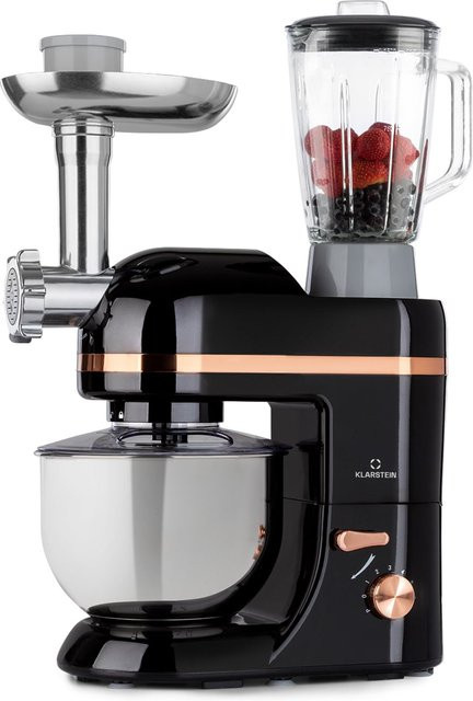 Klarstein Lucia Elegance Küchenmaschine mit Mixer und Fleischwolf in Schwarz aus Edelstahl, 1800W, BPA-frei - Bild 1