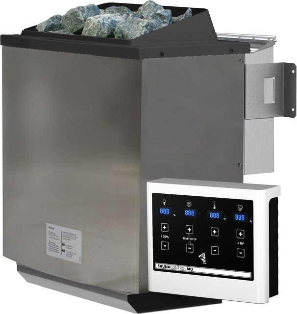 Karibu Bio-Saunaofen Set 9KW in Edelstahl mit Steinen und Bio-Easy Steuergerät, Farbe: Silber - Bild 1