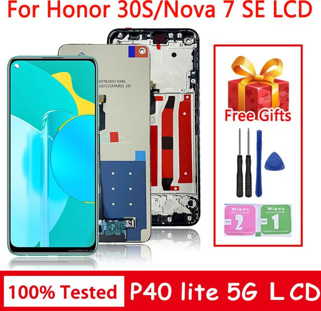 6,5 Zoll LCD-Touchscreen Display mit Rahmen für Huawei P40 Lite 5G und Honor 30S in Schwarz - Bild 1