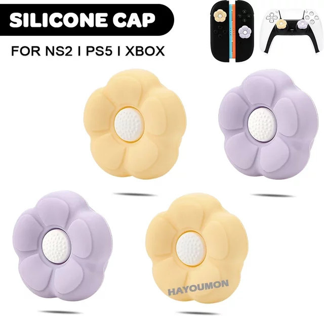 Hayoumon 4er-Set Silikon-Joystick-Kappen mit Blumen-Design für Nintendo Switch und Switch 2 Controller, Weiß/Mehrfarbig - Bild 1