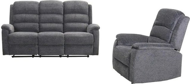 Vente-unique Couchgarnitur Nevers mit Sessel in Grau aus Stoff, Breite: 187 cm, Tiefe: 86 cm - Bild 1