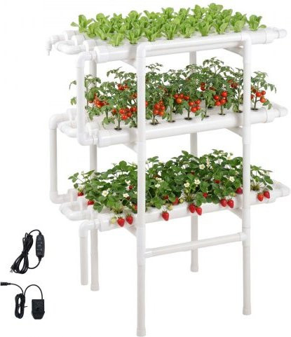 VEVOR Hydroponisches Pflanzensystem mit 3 Ebenen und 108 Steckplätzen aus UPVC für Gemüse, Obst und Kräuter in Schwarz oder Weiß - Bild 1