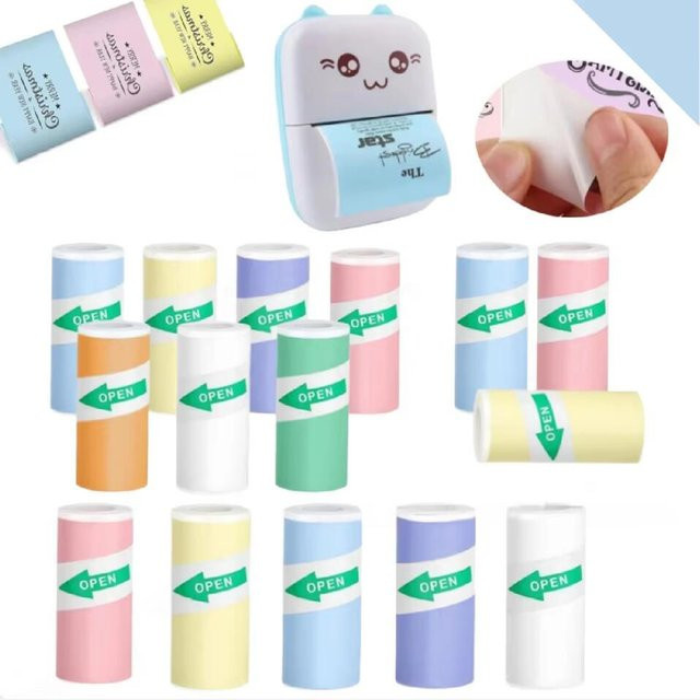 Bunte Etikettenaufkleber aus Thermopapier für Mini-Drucker, selbstklebend, B/H: 57 x 25 mm - Bild 1