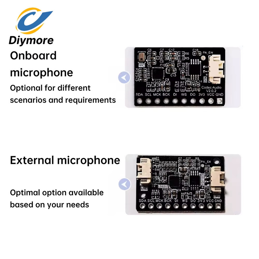 diymore Audio-Verstärkermodul ES8311+NS4150B mit externem oder integriertem Mikrofon in Schwarz für ESP32 C3 und ESP32 S3 Entwicklungsboards - Bild 2
