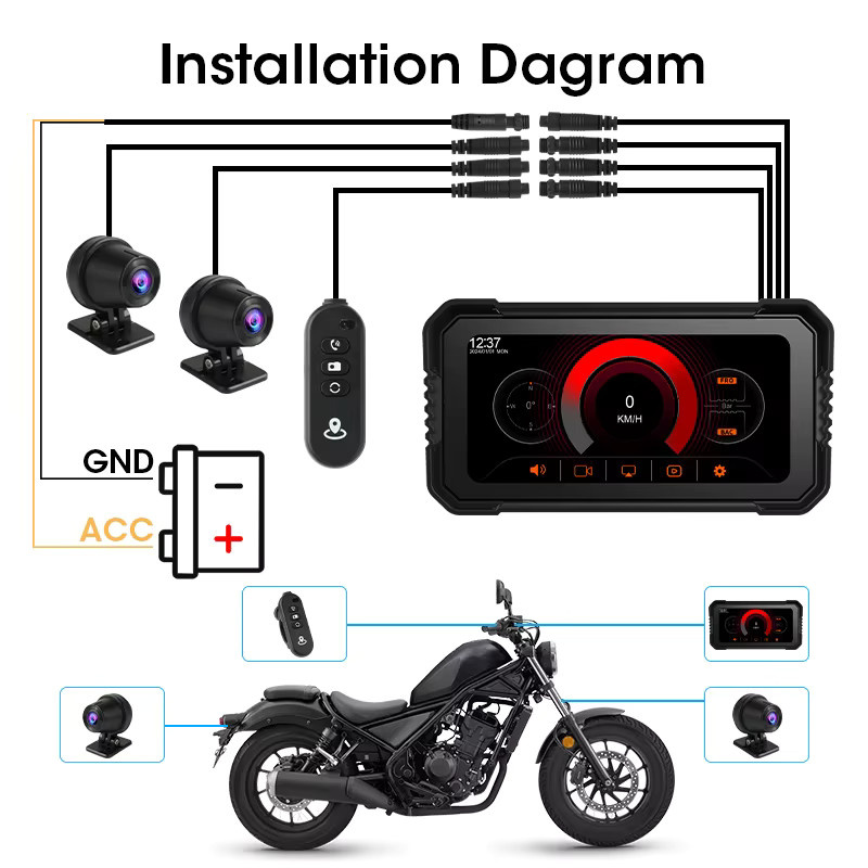 Srnubi Motorrad GPS Navigation mit 6,25 Zoll Display, CarPlay, Android Auto, 1080P DVR Kamera und Dual Bluetooth in Schwarz - Bild 5