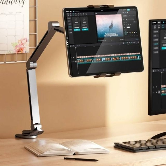 ifew Desktop Halterung aus Aluminium Legierung für Smartphone und Tablet, drehbarer Cantilever-Ständer in Silber - Bild 1