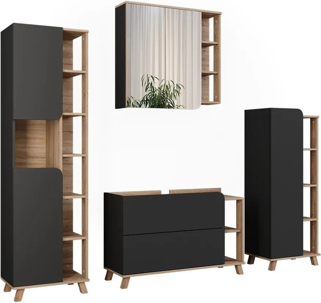 Vicco Badmöbel-Set Karen in Sonoma und Anthrazit, 4-teiliges modernes Badezimmer-Set aus Holz und MDF - Bild 1