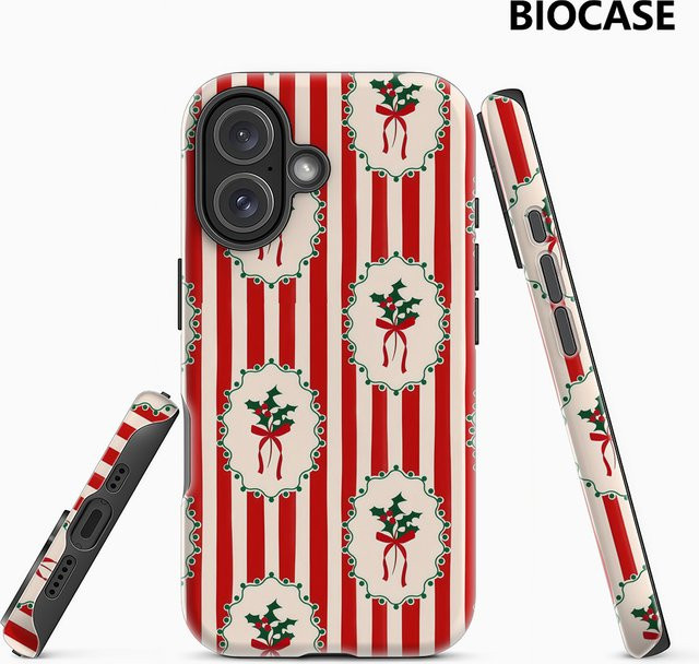Handyhülle mit Weihnachts-Design Holly Rot Weiß Streifen für Apple iPhone 17 16 15 14 13 Pro Max Plus mit doppelschichtiger Rückseite - Bild 1