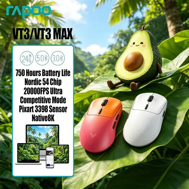 Rapoo VT3 / VT3 MAX Kabellose Gaming-Maus in Weiß mit 8K Wireless-Pollingrate und ultraleichtem 53g Design - Bild 1