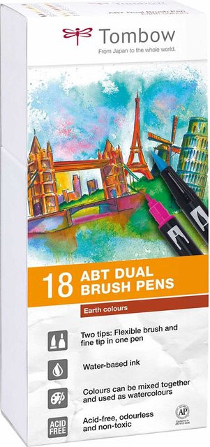 Tombow ABT Dual Brush Pen Set Erdfarben in Multicolour mit 18 Stiften - Bild 1