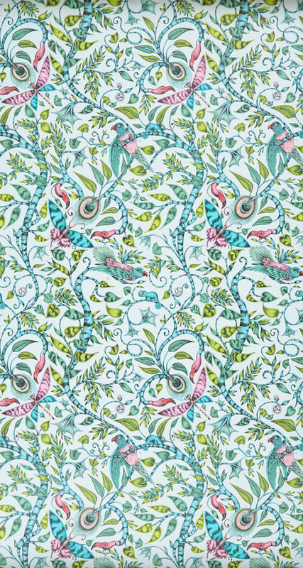 Clarke & Clarke Tapete Rousseau Eggshell in Grün Multicolour mit botanischem Animal- und Floral-Design im Art Nouveau Stil als Vlies-Tapete - Bild 2