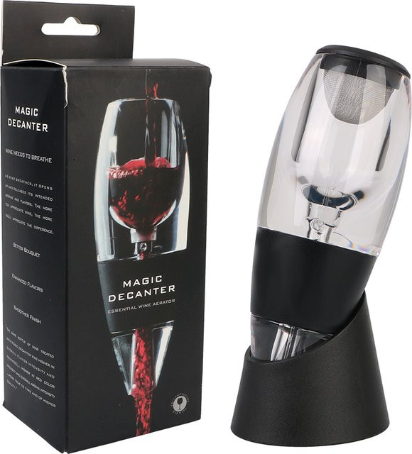 Professioneller Weindekanter und Belüfter aus Glas mit Filter und Basis in Schwarz - Bild 1