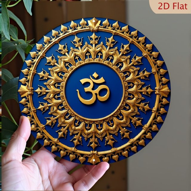 HELLOYOUNG Om-Symbol Wanddeko Marineblau und Gold, Spirituelles Hindu-Mandala für Yoga-Studio und Meditationsraum, Durchmesser: 20 cm - Bild 1