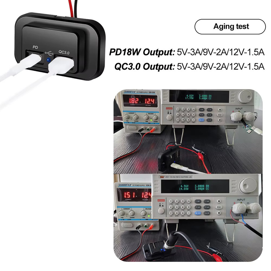 Kebidu Dual USB Quick Charge 3.0 Auto Ladegerät mit LED Licht für 12V/24V Auto Lkw Motorrad ATV RV Bus in Schwarz - Bild 3
