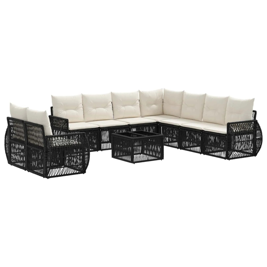 vidaXL 10-teiliges Gartensofa-Set aus Poly-Rattan in Schwarz und Cremeweiß mit Polsterung und Kissen für Garten und Terrasse - Bild 2