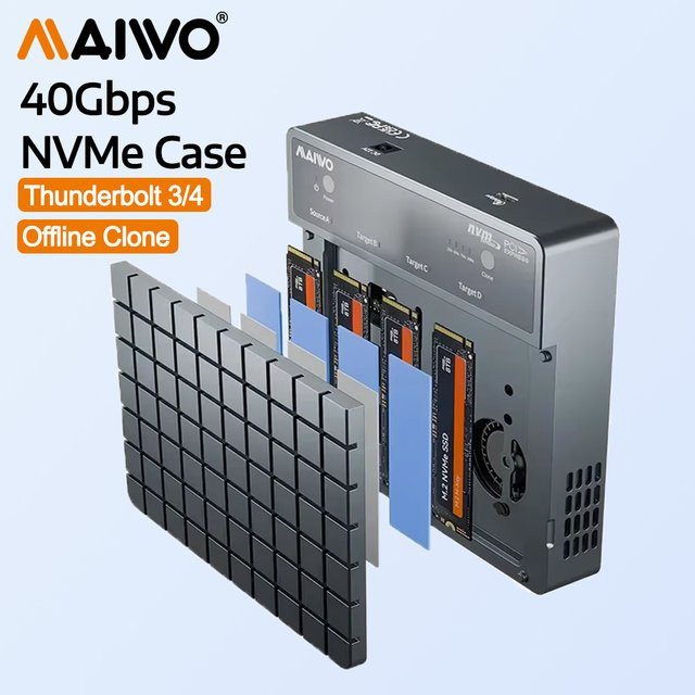 MAIWO M.2 NVMe SSD-Gehäuse mit 4 Einschüben, 40Gbps USB-C 4.0 Adapter für bis zu 32TB, unterstützt Offline-Klonen - Bild 1