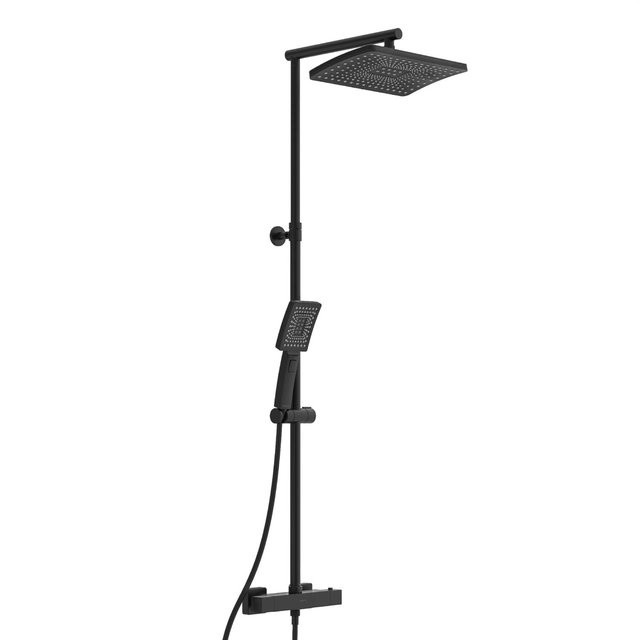 Schütte Überkopf-Brauseset Trento mit Thermostatarmatur in Schwarz Matt, quadratisch, Wandmontage mit Regendusche und Handbrause - Bild 1