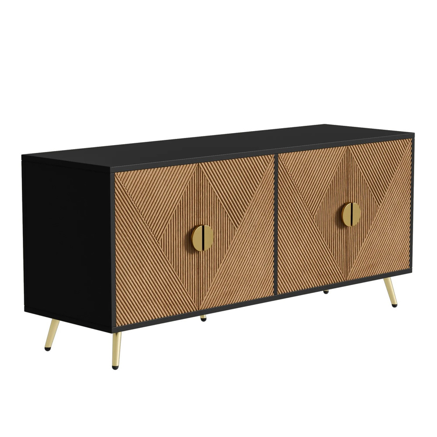 okwish Sideboard mit 4 Türen in Schwarz, moderner Wohnzimmerschrank mit Hochglanz-Optik, B/T/H: 160 x 40 x 75 cm - Bild 2