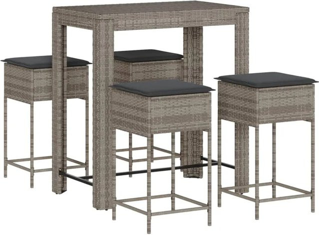 vidaXL 5-teiliges Gartenbar-Set aus Poly Rattan mit Kissen in Grau - Bild 1