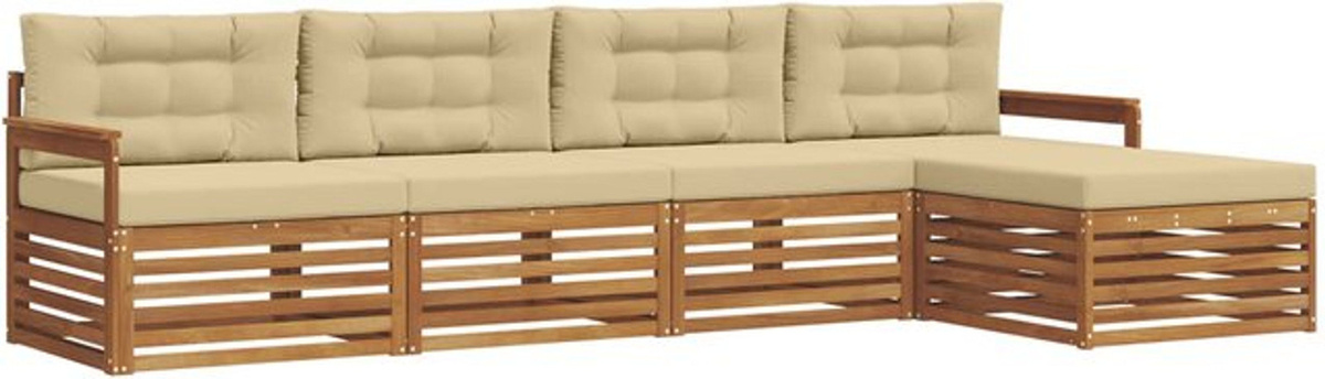 vidaXL Outdoor-Sofagarnitur aus Akazie mit 5-teiligem Set und Kissen in Natur und Beige - Bild 1