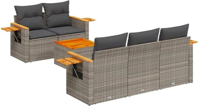 vidaXL 6-teilige Garten-Sofagarnitur aus Poly-Rattan in Grau mit Kissen und Tisch - Bild 1