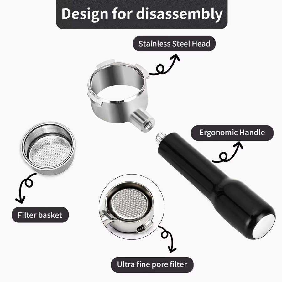 Bodenloser Siebträger mit 14g Filterkorb in Silber für DeLonghi Dedica EC680 EC890 EC820 EC900 und SMEG, 51mm - Bild 3