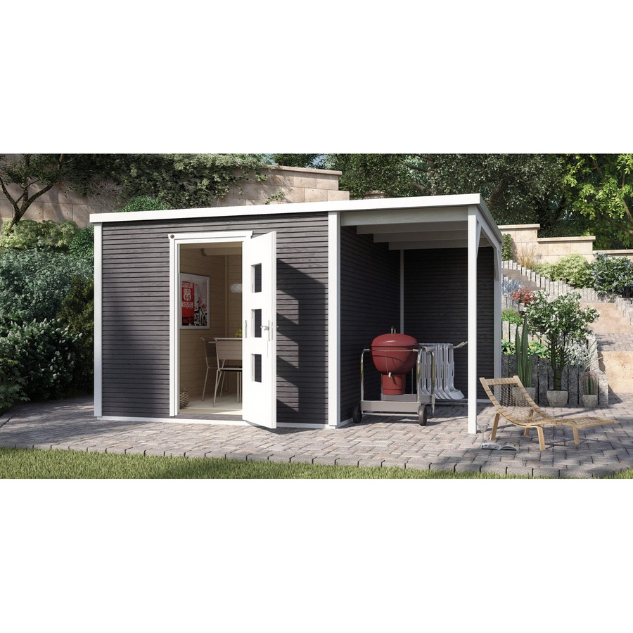 WEKA Holz-Gartenhaus wekaLine 413 A mit Vordach und Flachdach in Anthrazit, B/T/H: 450 x 300 x 244 cm - Bild 2