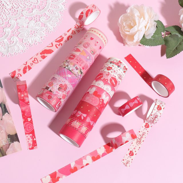 10 Rollen Washi Tape Set in Pink mit Liebesbrief und Dessertmustern für dein DIY Tagebuch und Geschenkdesign - Bild 1