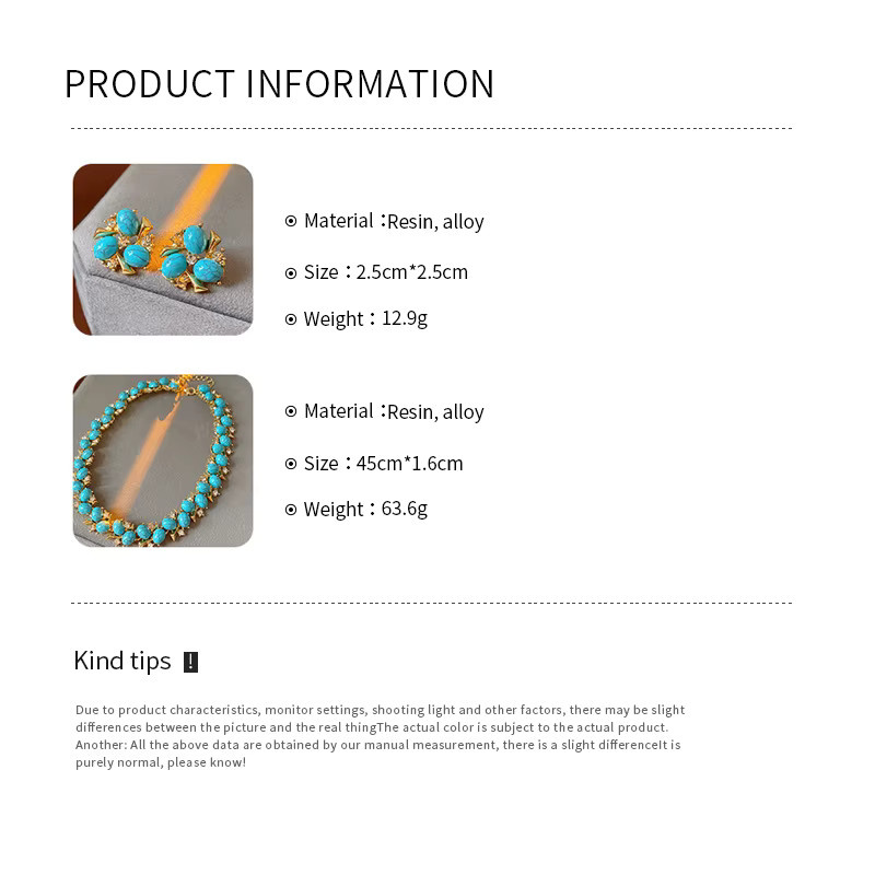 DooMei Schmuck-Set, Choker Halskette, Harz, Blau, Zirkonia, Damen - Bild 4