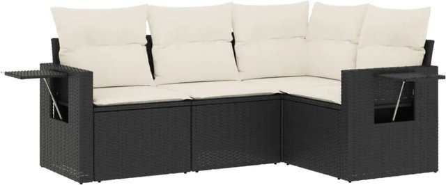 vidaXL 4-teilige Garten-Sofagarnitur aus Poly-Rattan mit Kissen in Schwarz - Bild 1