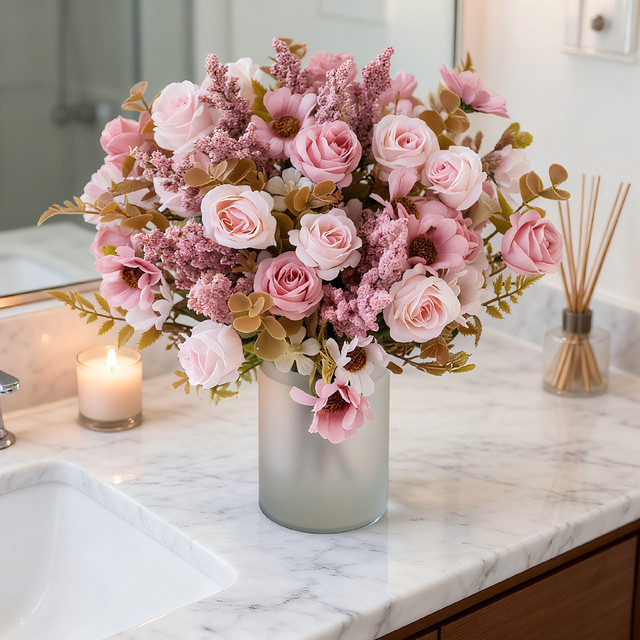 Künstliche Seidenrose von Yusheng in Pink für die Tischdekoration, Hochzeiten und als DIY-Fotorequisite - Bild 1