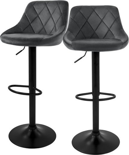 ML-Design Barhocker 2er Set Grau Samt mit Rückenlehne und Fußstütze höhenverstellbar - Bild 1