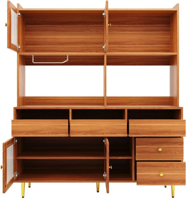 okwish Hochschrank mit Changhong Glastür und Weinglasregal in Braun, B/T/H: 145 x 39 x 171 cm - Bild 1