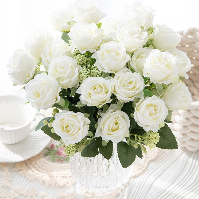 ZQCY Rosenbouquet aus Seide in Weiß für Dekoration und Hochzeiten - Bild 1