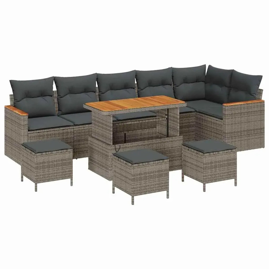 vidaXL Garten-Sofa-Set aus Polyrattan in Grau mit 10-teiligem Kissen-Set - Bild 2